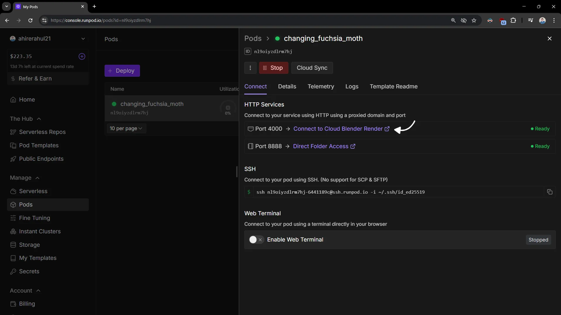 Spinning up instance