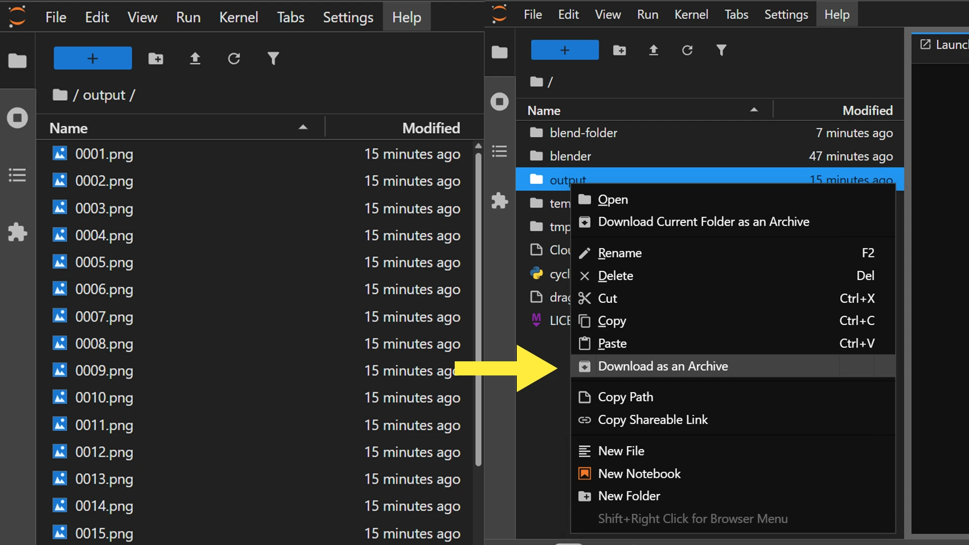 downloading all the rendered frames