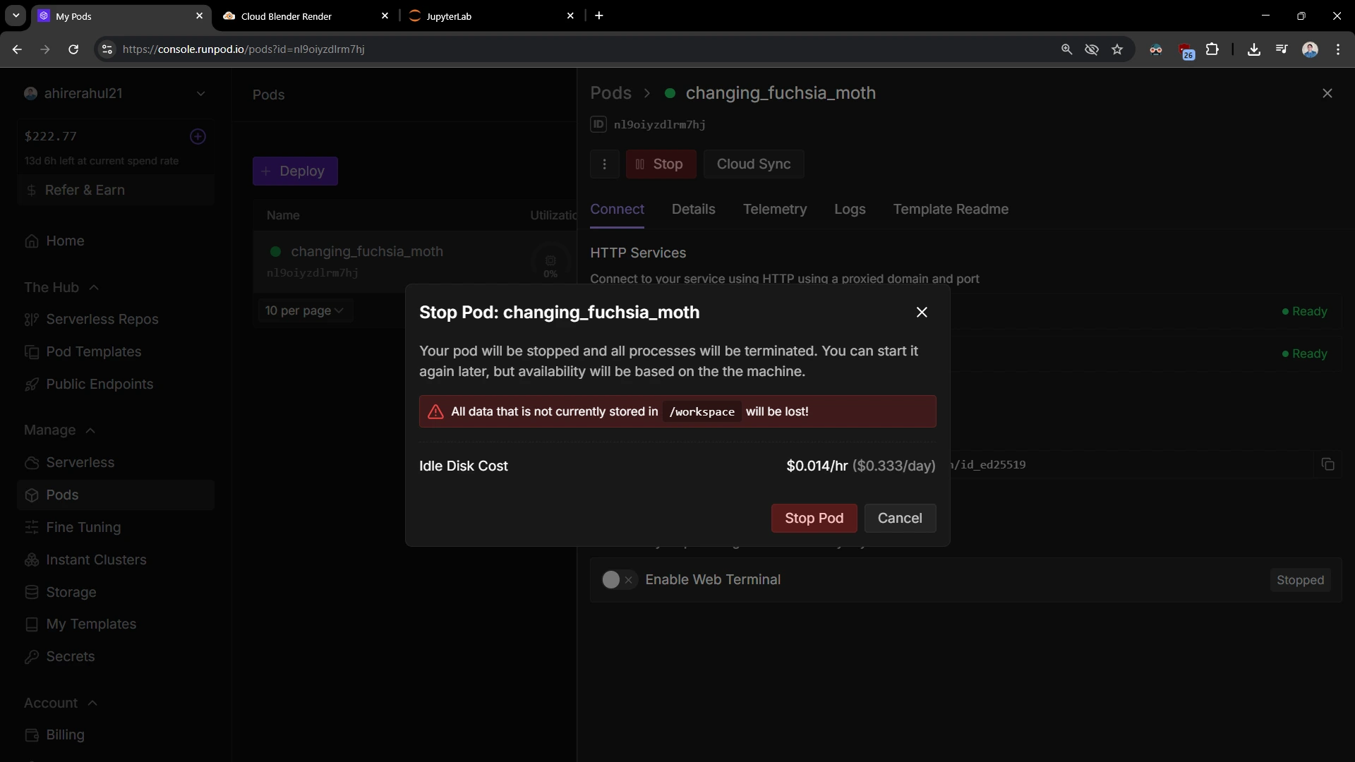 How to stop the Cloud Blender Render Instance